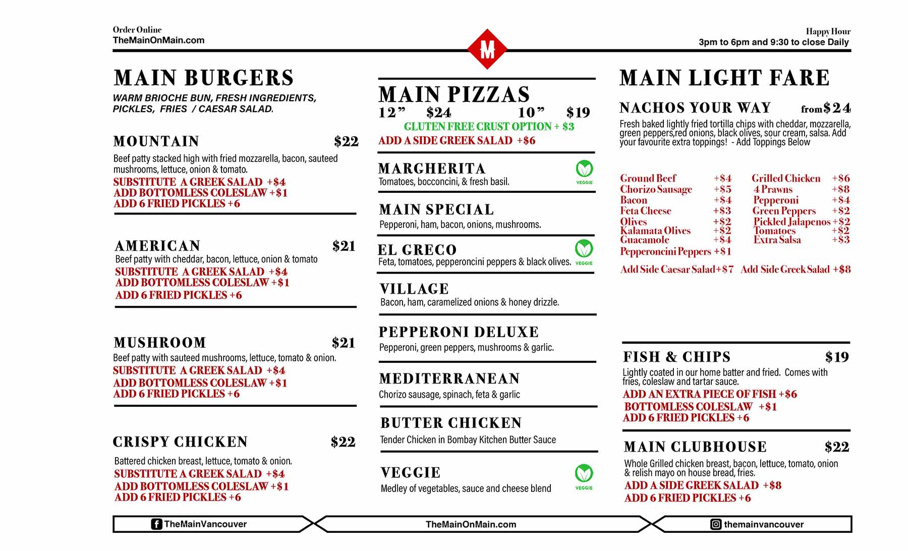 The Main Dinner Menu Page 2